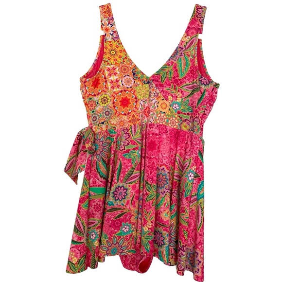 JOHNNY WAS Flamingo and Kaleida Wrap Skirted One-Piece Swimsuit - Picture 3 of 7